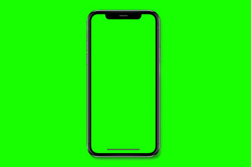 Smartphone frameless mockup. Studio shot of green screen smartphone with blank screen for Infographic Global Business web site design app, Content for technology - Clipping Path.