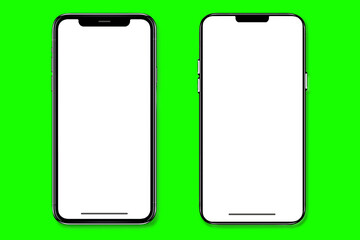 Smartphone frameless mockup. Studio shot of green screen smartphone with blank screen for Infographic Global Business web site design app, Content for technology - Clipping Path.