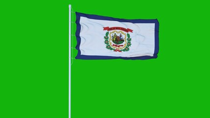 West Virginia state flag waving on wind on green screen or chroma key background. 3d rendering