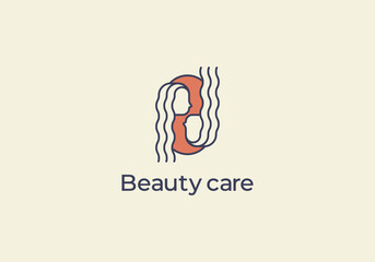Creative beauty symbol for hair salon or organic cosmetics. Vector logo design template in trendy linear style with female face monogram.
