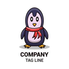 cartoon penguin wearing a scarf with vector illustration