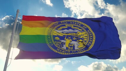 Flag of Nebraska and LGBT. Nebraska and LGBT Mixed Flag waving in wind. 3d rendering