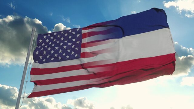 Flag of USA and Mississippi state. USA and Mississippi Mixed Flag waving in wind. 3d rendering