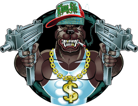 gangster dog with machine pistols and attitude