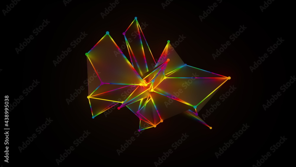 Aufkleber variable 3d render of futuristic linear ornament. digital decorative polygonal mesh in abstract mini