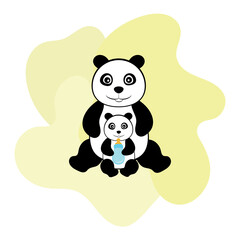 Panda mom and baby. Mom and I. Vector illustration for Mother's Day or Father's Day. The illustrations can be used to decorate a children's room, party invitations.