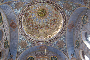 The colourful dome of the Ottoman-era Pertevniyal Valide Sultan Mosque in Istanbul, Turkey.