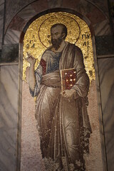 A Byzantine mosaic showing St Paul, in the Chora (Kariye) Church in Istanbul, Turkey.