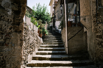 Castellabate, Salerno, Italy. Country lane with stairs