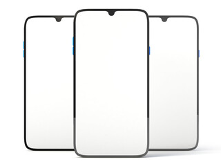 Blue smartphone mock-up with a blank screen. Mobile mock-up isolated on white background. 3d illustration.