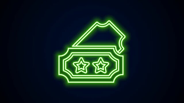 Glowing neon line Ticket icon isolated on black background. Amusement park. 4K Video motion graphic animation