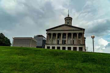 Tennessee State Capitol Building in Nashville, TN on a cloudy day