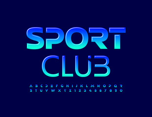 Fototapeta na wymiar Vector creative logo Sport Club. Blue gradient Font. Modern glossy Alphabet Letters and Numbers set