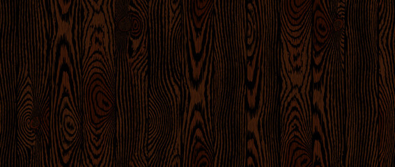 Wood texture. Old textured wooden boards with scratches. Dark brown timber plank background. Highly detailed table or floor surface, natural material. Seamless vector pattern, easy to edit.