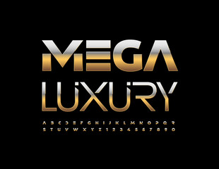 Vector Mega Luxury Alphabet set. Decorative shiny Font. Premium metallic Letters and Numbers