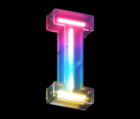 Glowing neon under matte glass. Font. Letter I.