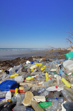 Plastics, bags, bottles, wastes accumulates on the beach of french Atlantic west coast. 