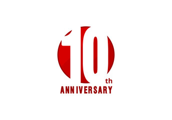10 years anniversary vector template with red color, 10th birthday logo