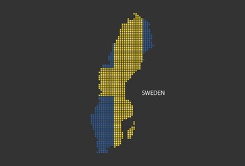 Sweden map design flag Sweden square, black background.