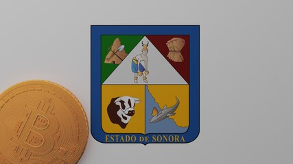 Gold Bitcoin in the Bottom Left Corner on the Flag of Sonora