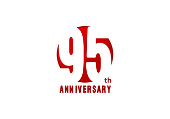 95 years anniversary vector template with red color, 95th birthday logo