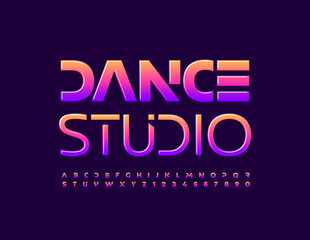 Fototapeta na wymiar Vector artistic logo Dance Studio. Bright glossy Font. Creative set of Alphabet Letters and Numbers