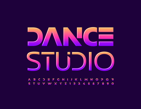 Vector artistic logo Dance Studio. Bright glossy Font. Creative set of Alphabet Letters and Numbers