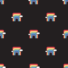Rainbow and clouds on a black background, Abstract Vector Wallpaper, Seamless pattern background.