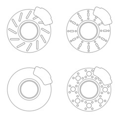 set of outline disc brake isolated icon on white background, auto service, repair, car detail - 439000615