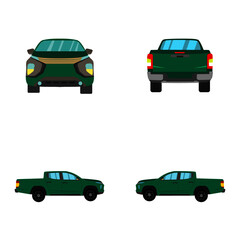 set of green double cab pickup truck on white background - 439000646