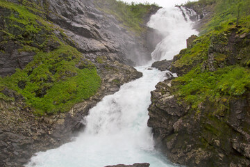 landscape with waterfalls and mountains in Norway