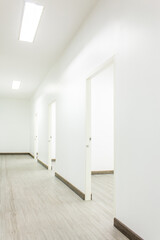 Obraz premium Light White Hall Room With Doors and Wood Floor