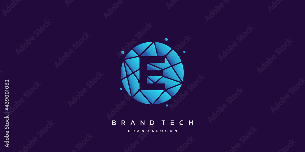 Poster tech logo e with creative molecule style vector part 2