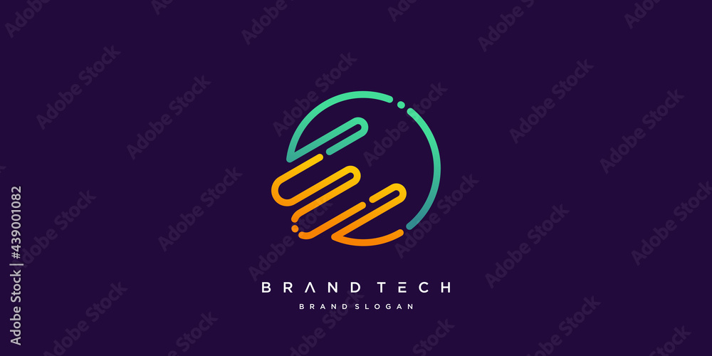 Poster tech logo e with creative molecule style vector part 4