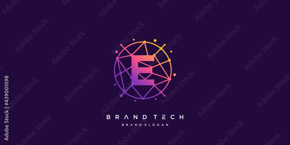 Poster tech logo e with creative molecule style vector part 5