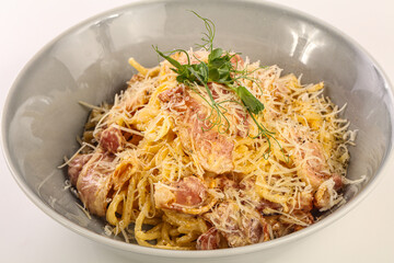 Italian traditional Pasta Carbonara with bacon