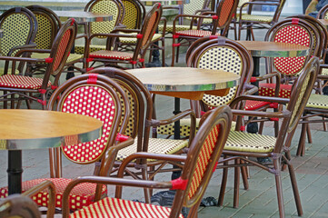 chairs and tables in the summer cafe