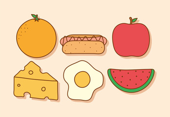 six doodle food items