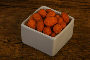 Spicy peanut heap in the bowl