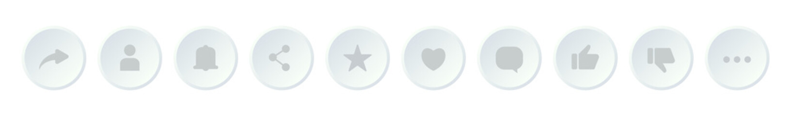Social media icons. Thumb up thumb down, share repost and comment , favorite , heart like , star, follower, notification  button. Vector icon set isolated on white background. Eps 10