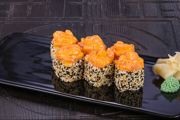 Japanese cuisine - spicy roll with salmon