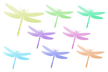 Watercolor clip art set on white. Sublimation background in dragonflies form 