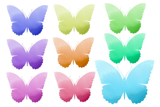 Bright watercolor clip art on white. Sublimation background in butterflies- form 