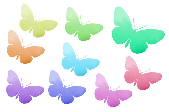 Watercolor clip art kit on white. Sublimation background in butterflies- form 