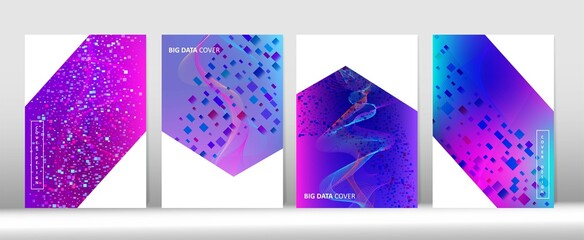 Music Covers Set. 3D Flow Shapes Modern Cover Design. Pink Blue Purple Punk Vector Cover