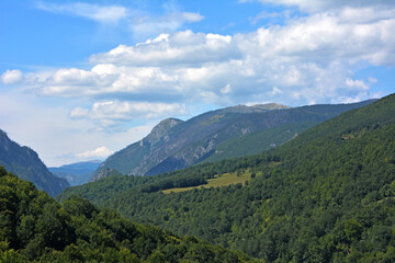 Fototapeta na wymiar Mountain summer landscape. Camping background
