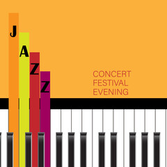 Jazz piano concept on bright yellow background. Vector illustration. Concept for creating a cover, poster, banner, invitation. All design elements without cropping.