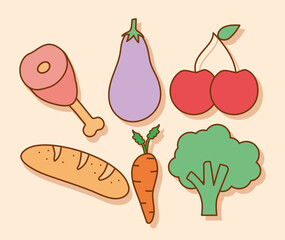 six doodle food icons