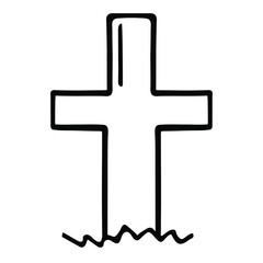 Fototapeta premium Halloween cross grave outline icon. Vector illustration isolated on white.