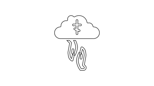 Black line God's helping hand icon isolated on white background. Religion, bible, christianity concept. Divine help. 4K Video motion graphic animation